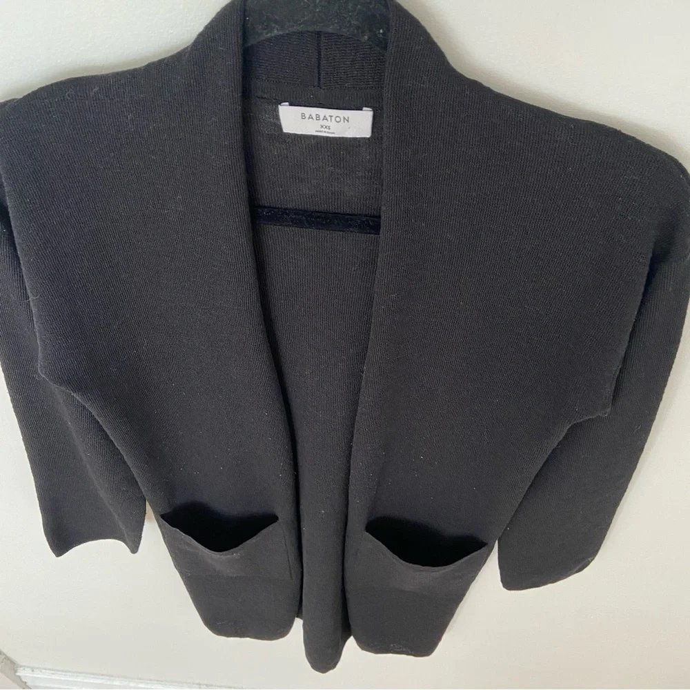Aritzia Babaton Lance Cardigan Black Lightweight Long Open Sweater size xxs - Picture 2 of 9